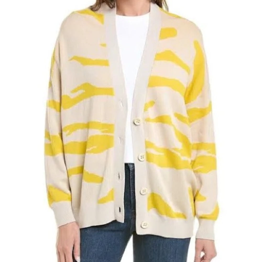 Cabi Roar Cardigan Sweater Womens Size XL Tiger Stripe Yellow Tan